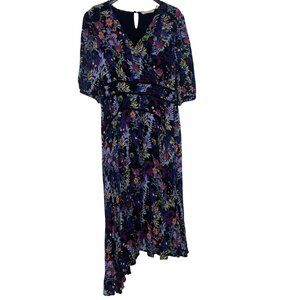 Soft Surroundings Florencia Dark Floral Faux Wrap Midi Dress sz 10 Asymmetrical